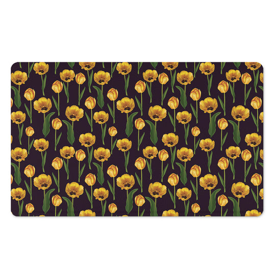 Yellow Tulip Flower Pattern Print Polyester Doormat