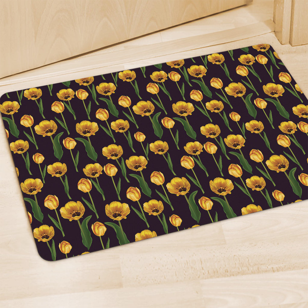 Yellow Tulip Flower Pattern Print Polyester Doormat