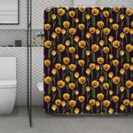 Yellow Tulip Flower Pattern Print Polyester Shower Curtain