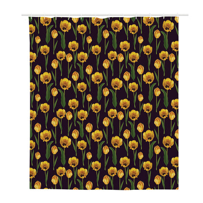 Yellow Tulip Flower Pattern Print Polyester Shower Curtain