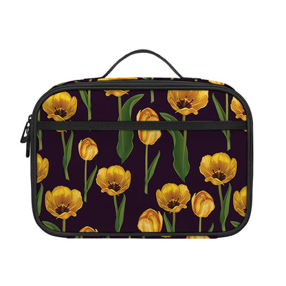 Yellow Tulip Flower Pattern Print Portable Lunch Bag