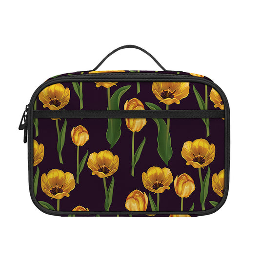 Yellow Tulip Flower Pattern Print Portable Lunch Bag