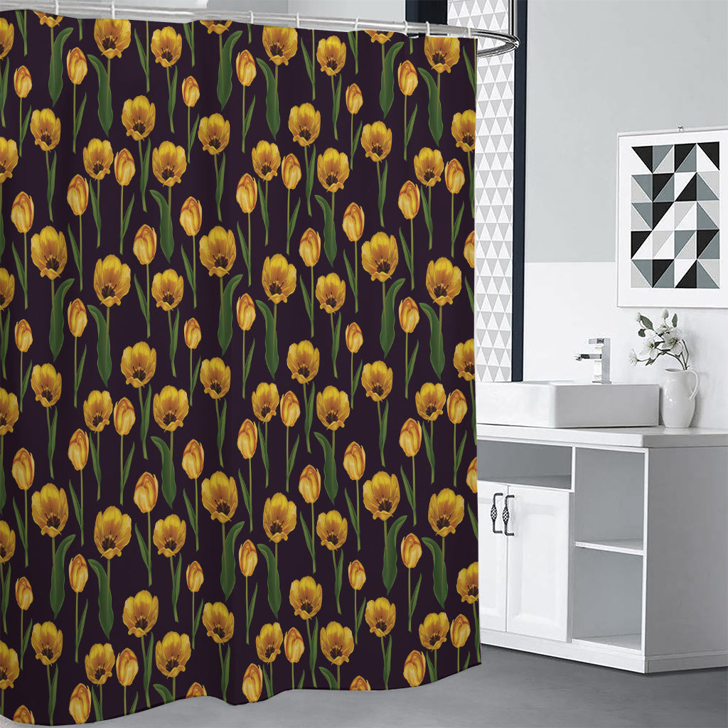 Yellow Tulip Flower Pattern Print Premium Shower Curtain