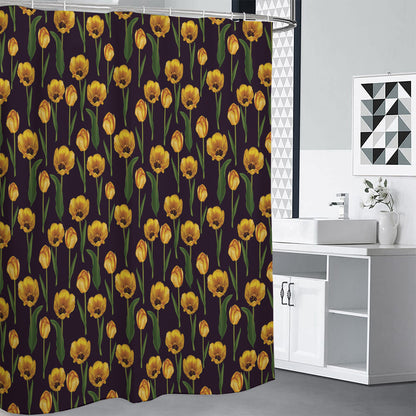 Yellow Tulip Flower Pattern Print Premium Shower Curtain