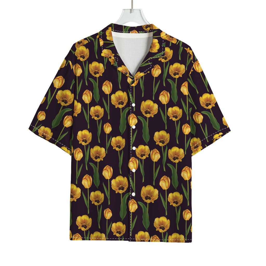 Yellow Tulip Flower Pattern Print Rayon Hawaiian Shirt