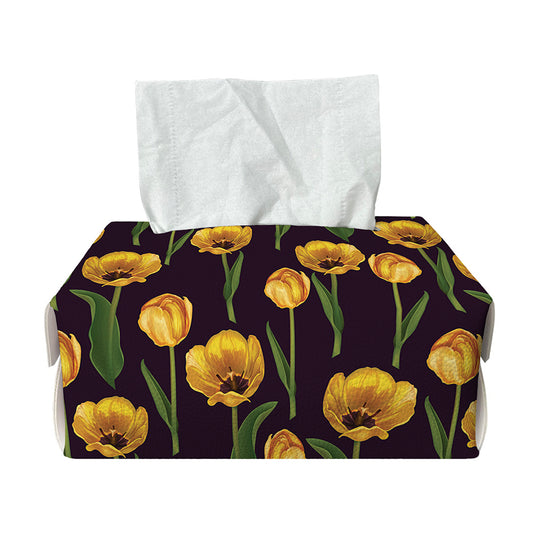 Yellow Tulip Flower Pattern Print Rectangle Tissue Box Cover