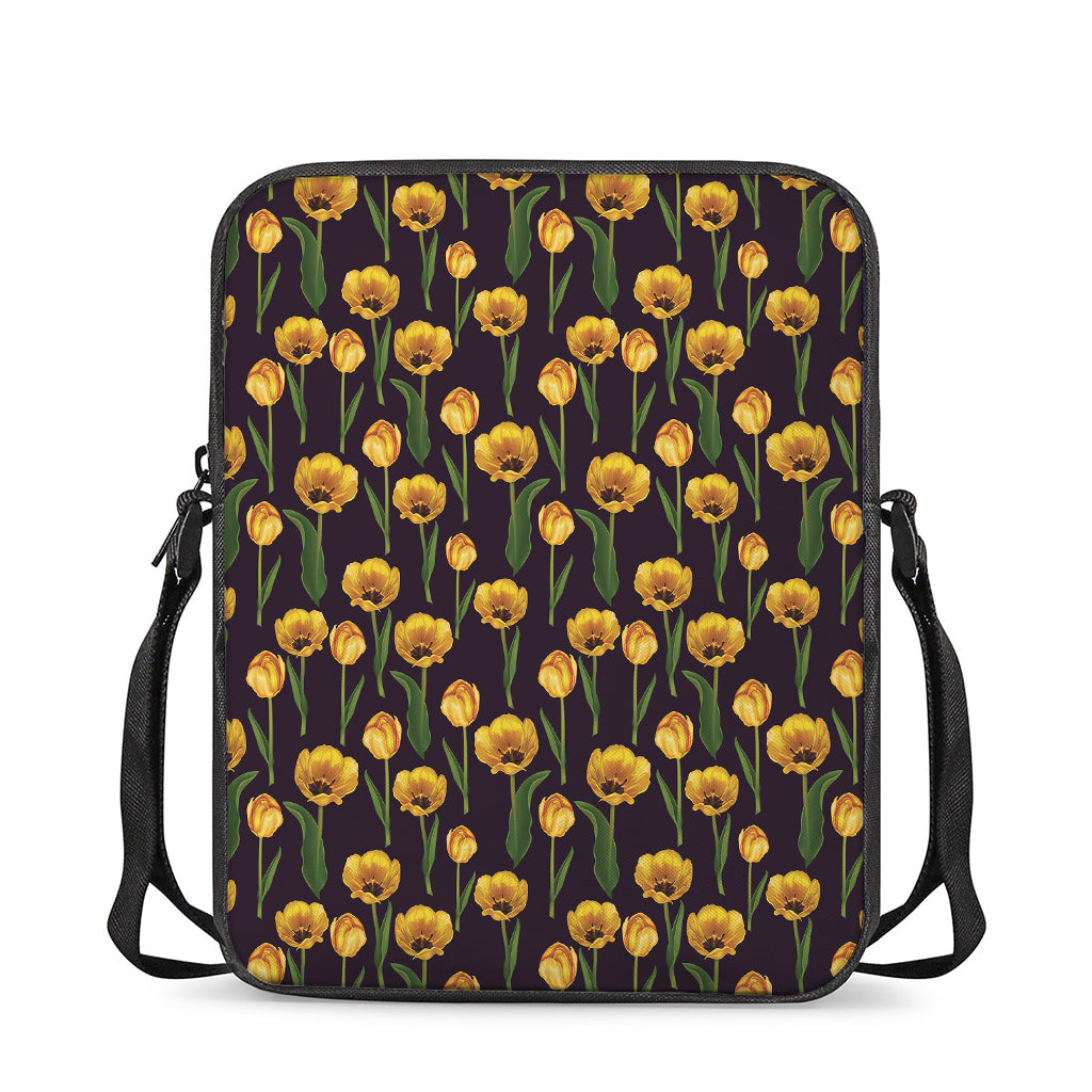 Yellow Tulip Flower Pattern Print Rectangular Crossbody Bag