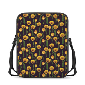 Yellow Tulip Flower Pattern Print Rectangular Crossbody Bag