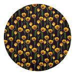 Yellow Tulip Flower Pattern Print Round Blanket