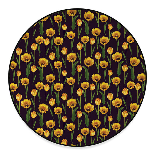 Yellow Tulip Flower Pattern Print Round Floor Mat