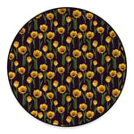 Yellow Tulip Flower Pattern Print Round Floor Mat