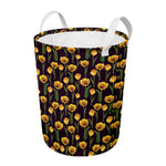 Yellow Tulip Flower Pattern Print Round Laundry Basket