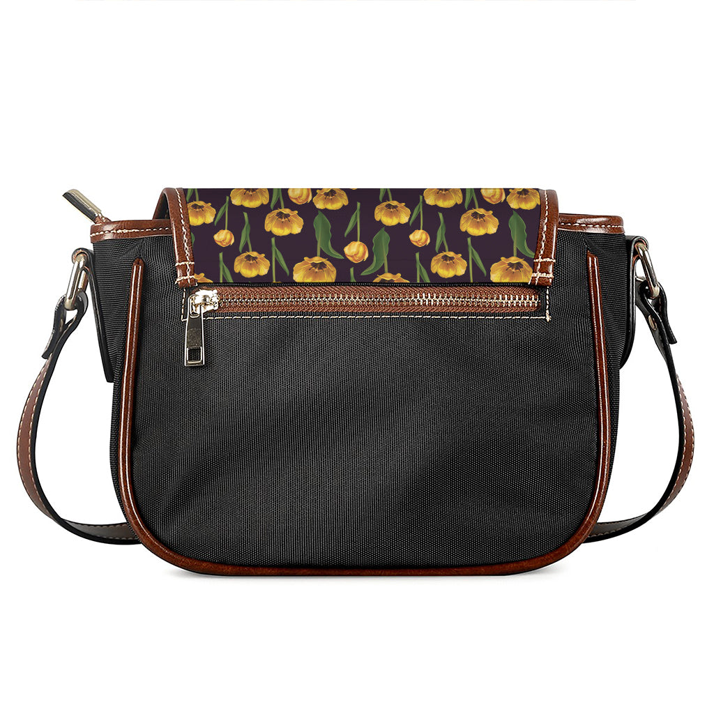 Yellow Tulip Flower Pattern Print Saddle Bag