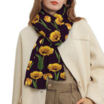 Yellow Tulip Flower Pattern Print Scarf
