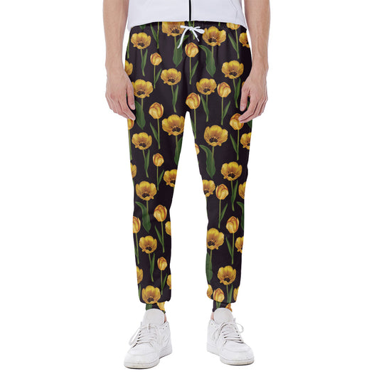 Yellow Tulip Flower Pattern Print Scuba Joggers