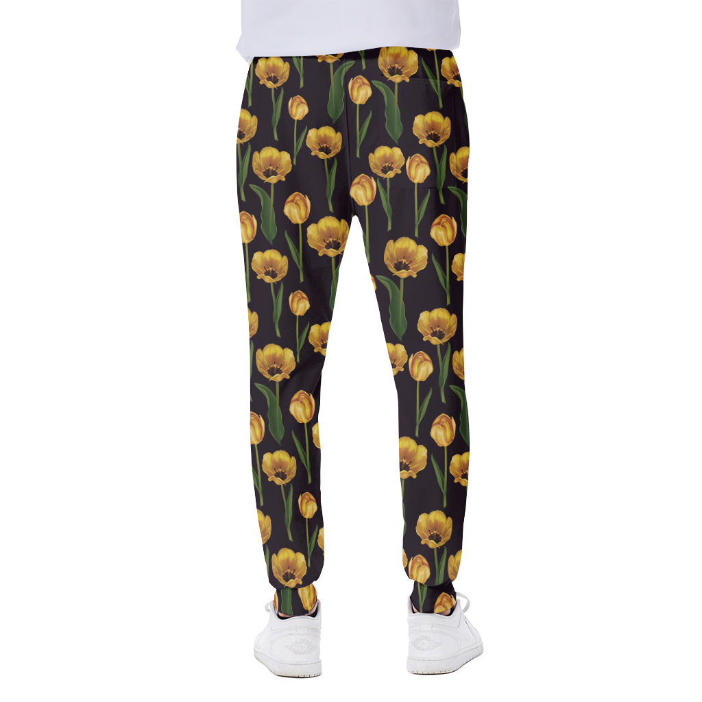 Yellow Tulip Flower Pattern Print Scuba Joggers