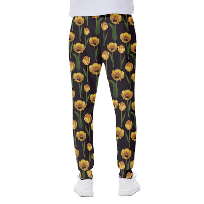 Yellow Tulip Flower Pattern Print Scuba Joggers