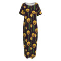 Yellow Tulip Flower Pattern Print Short Sleeve Long Nightdress