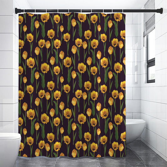Yellow Tulip Flower Pattern Print Shower Curtain
