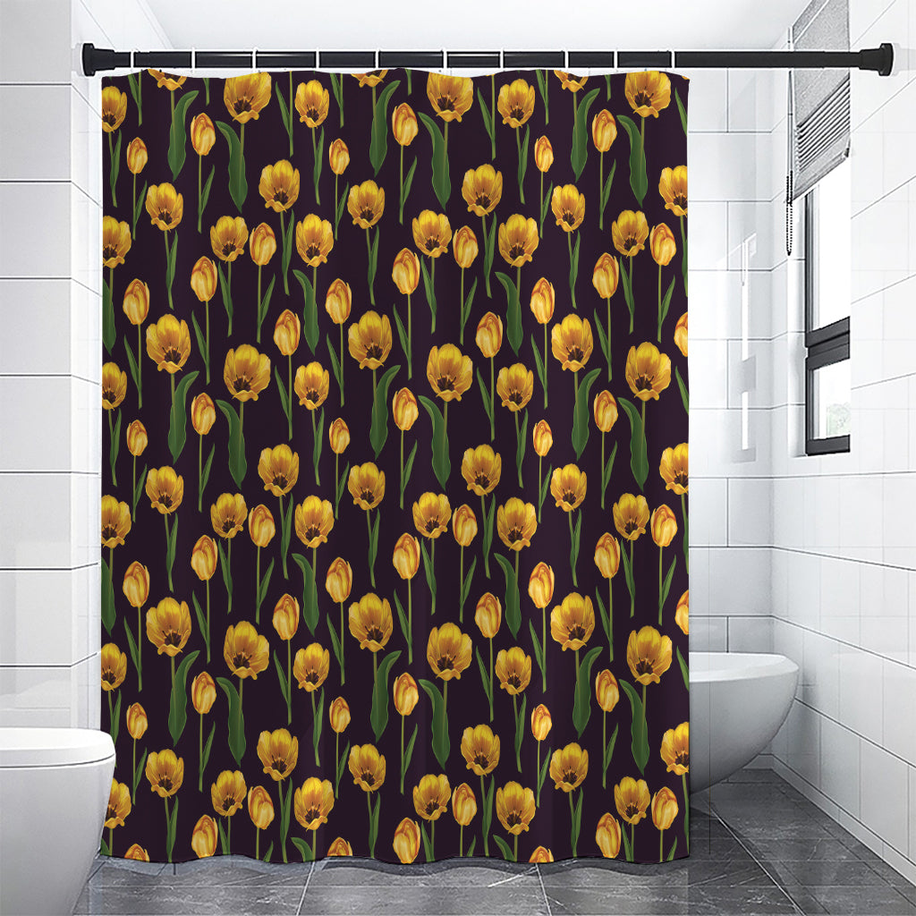 Yellow Tulip Flower Pattern Print Shower Curtain