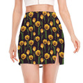 Yellow Tulip Flower Pattern Print Side Slit Mini Skirt