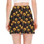 Yellow Tulip Flower Pattern Print Side Slit Mini Skirt