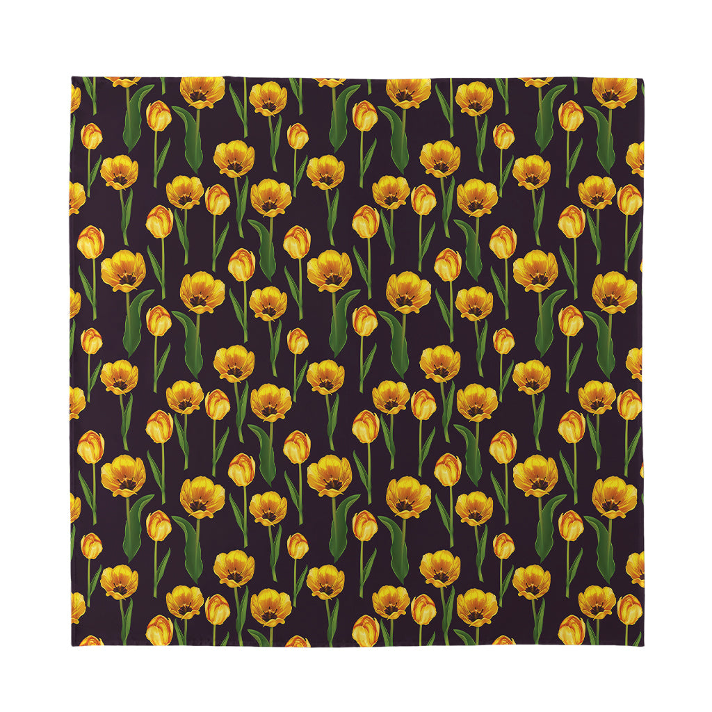 Yellow Tulip Flower Pattern Print Silk Bandana