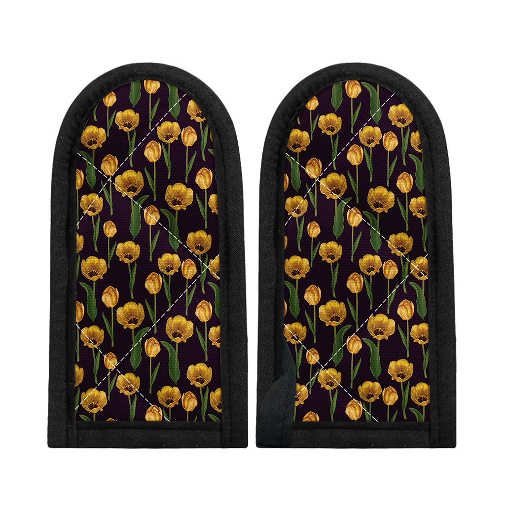Yellow Tulip Flower Pattern Print Skillet Handle Cover