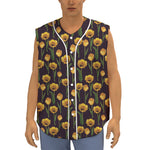 Yellow Tulip Flower Pattern Print Sleeveless Baseball Jersey