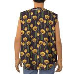 Yellow Tulip Flower Pattern Print Sleeveless Baseball Jersey