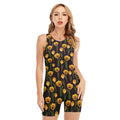 Yellow Tulip Flower Pattern Print Sleeveless One Piece Swimsuit