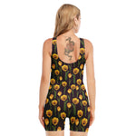 Yellow Tulip Flower Pattern Print Sleeveless One Piece Swimsuit