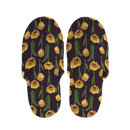Yellow Tulip Flower Pattern Print Slippers