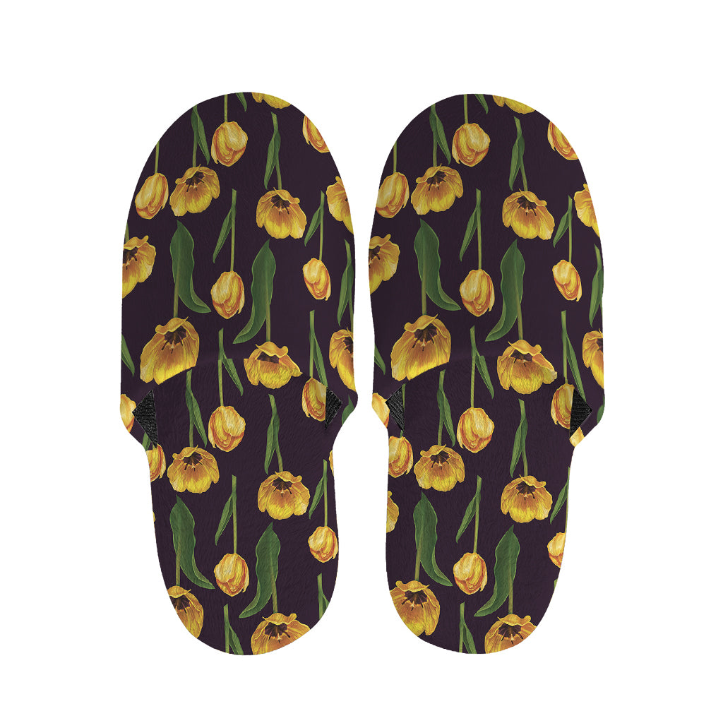 Yellow Tulip Flower Pattern Print Slippers
