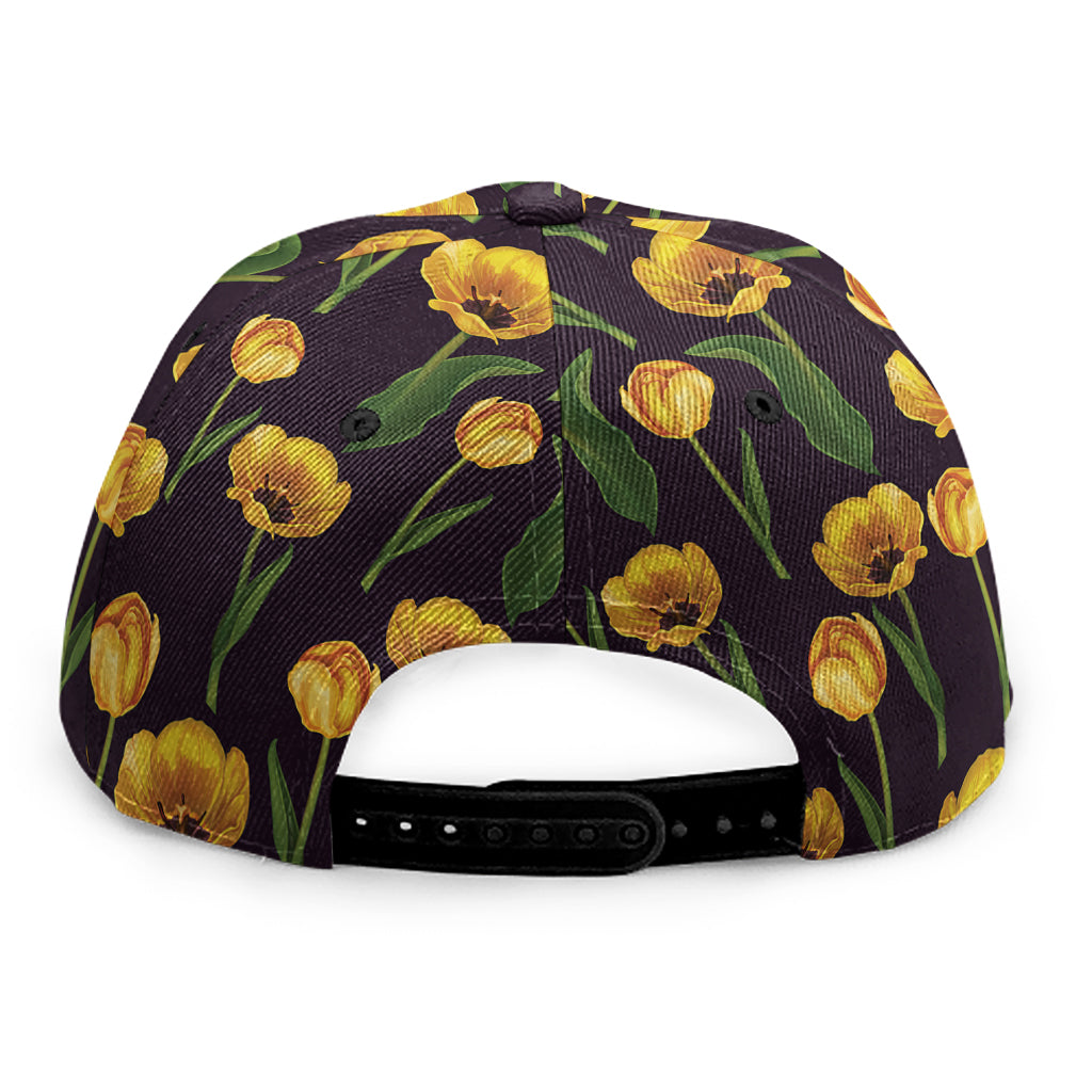 Yellow Tulip Flower Pattern Print Snapback Cap