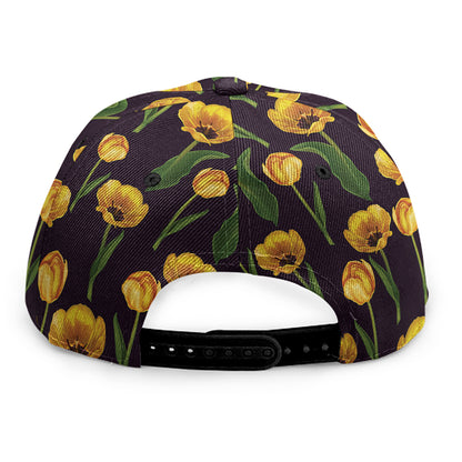 Yellow Tulip Flower Pattern Print Snapback Cap