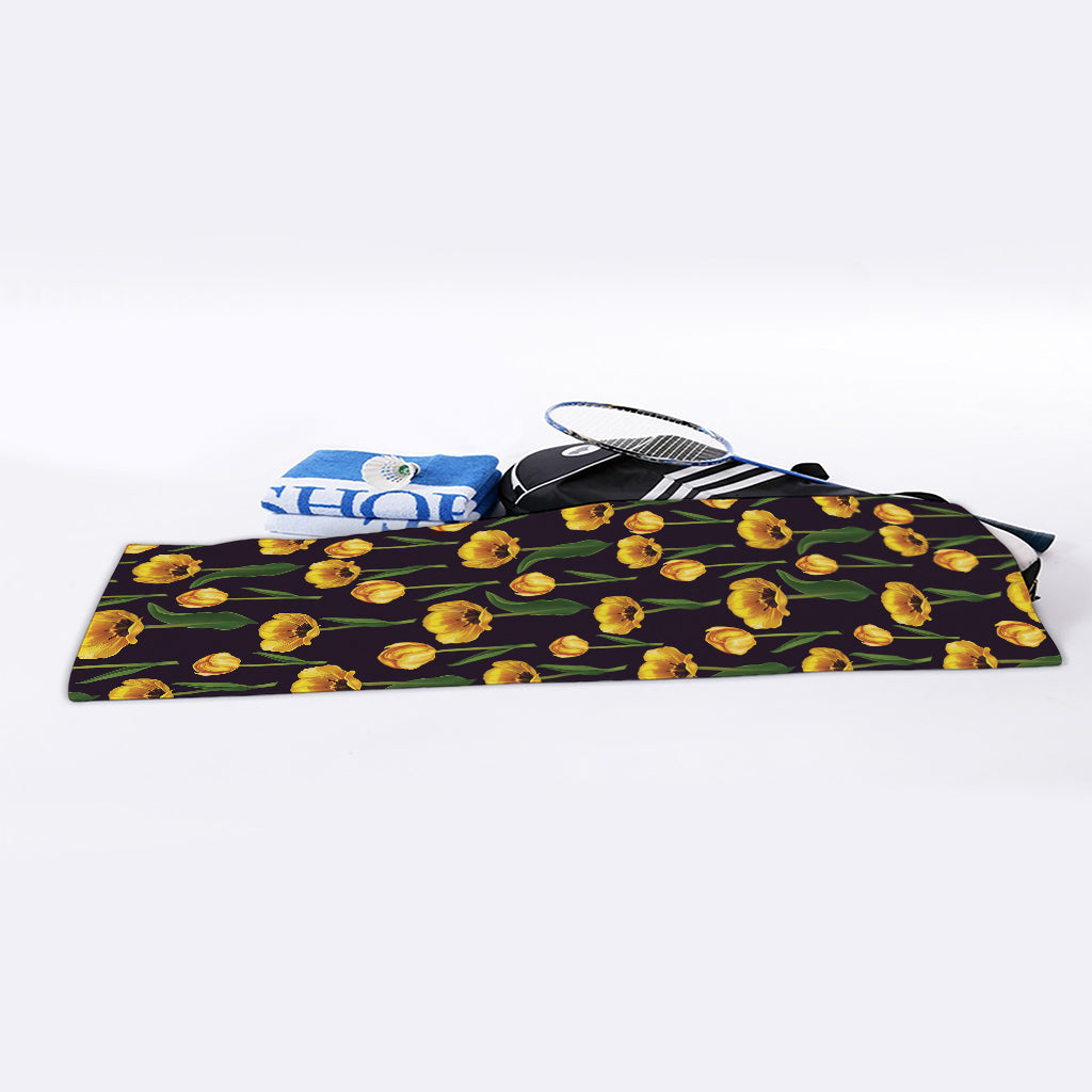 Yellow Tulip Flower Pattern Print Sports Towel