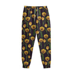 Yellow Tulip Flower Pattern Print Sweatpants