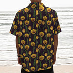 Yellow Tulip Flower Pattern Print Textured Short Sleeve Shirt