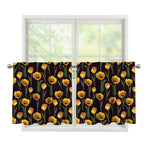 Yellow Tulip Flower Pattern Print Tier Curtains