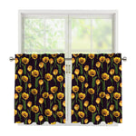 Yellow Tulip Flower Pattern Print Tier Curtains