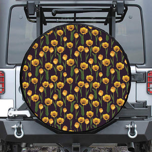 Yellow Tulip Flower Pattern Print Tire Cover