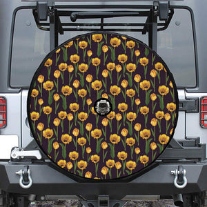 Yellow Tulip Flower Pattern Print Tire Cover With Camera Hole