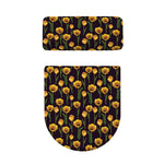 Yellow Tulip Flower Pattern Print Toilet Lid And Tank Cover Set