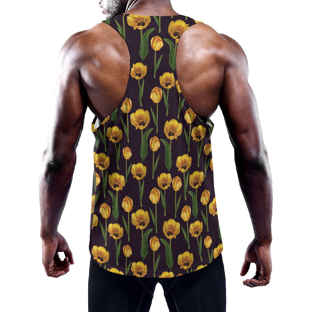 Yellow Tulip Flower Pattern Print Training Tank Top