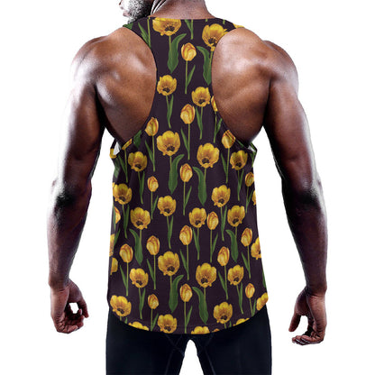 Yellow Tulip Flower Pattern Print Training Tank Top