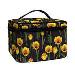 Yellow Tulip Flower Pattern Print Travel Makeup Bag
