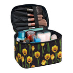Yellow Tulip Flower Pattern Print Travel Makeup Bag