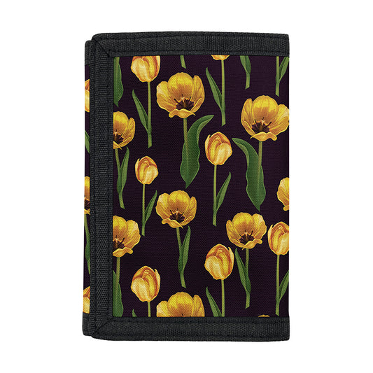 Yellow Tulip Flower Pattern Print Trifold Wallet