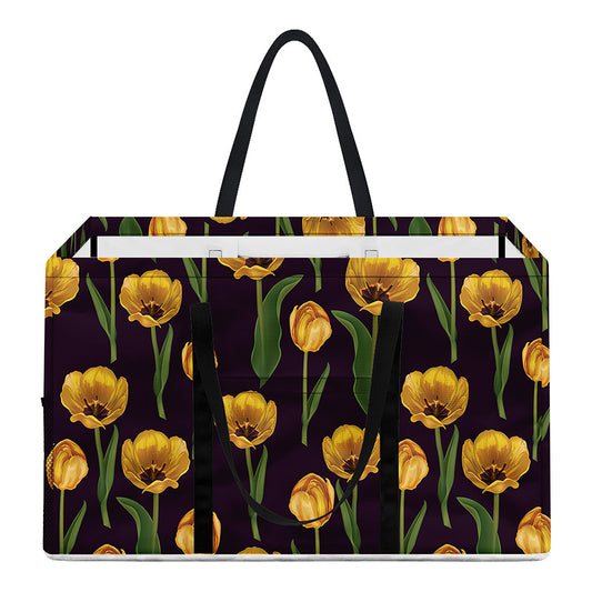 Yellow Tulip Flower Pattern Print Utility Tote Bag